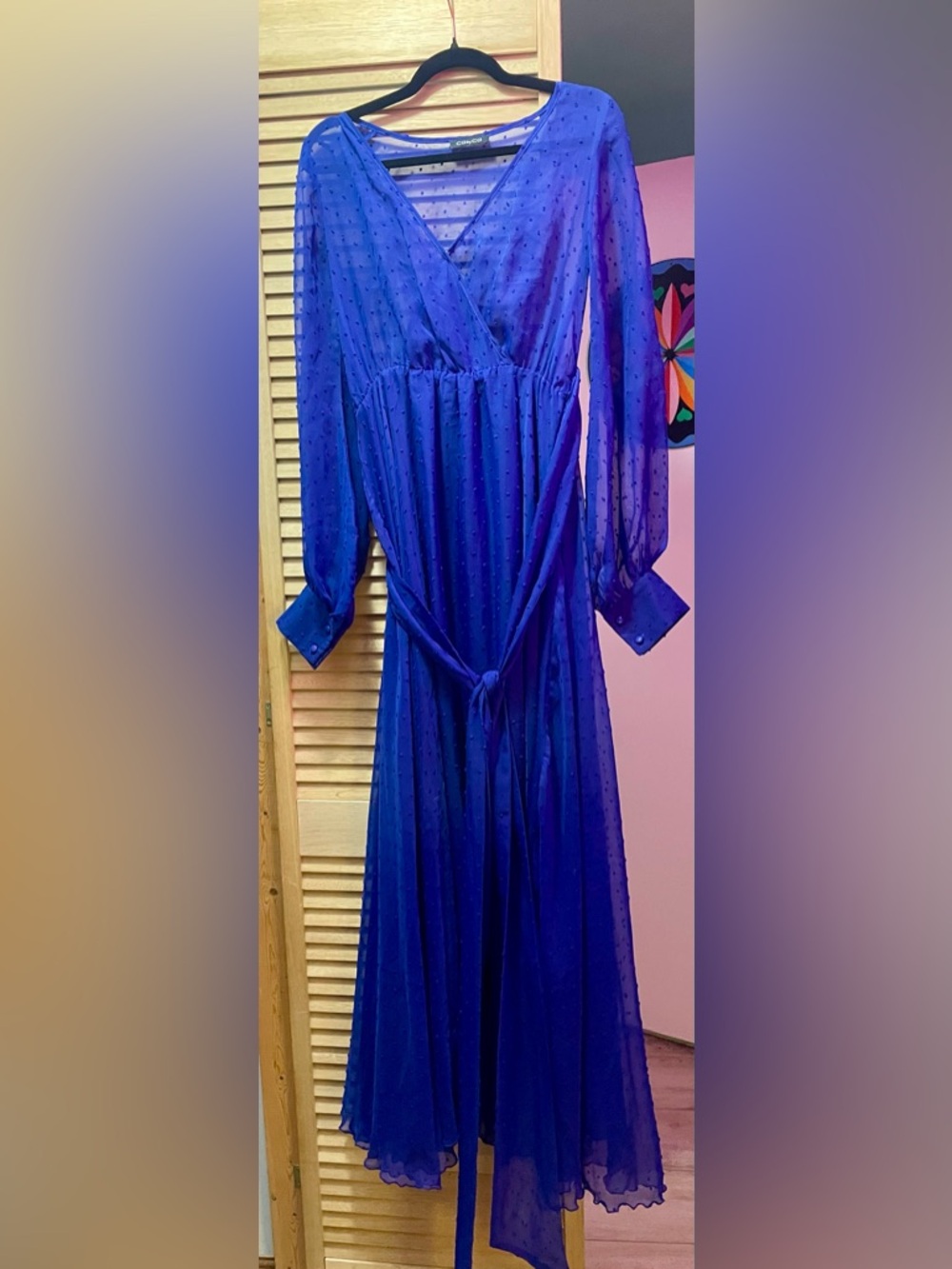 Cq by Cq Chiffon V-Neck Long Sleeve Maxi Dress in Cobalt Blue, Size S